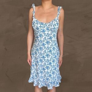 Blue Floral Ruffled Beach Dress boutique Berlook size medium NEW